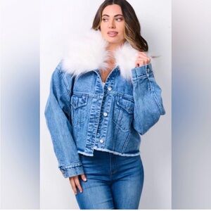 Denim Jacket with Removable White Faux Fur Collar